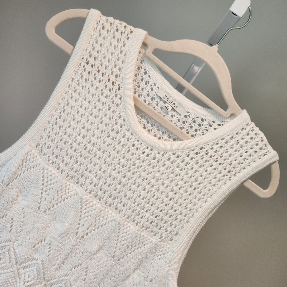 Z Supply Mallorca Crochet Midi Dress Tank White Cream Knit S ZD241249 Resort - Picture 8 of 16